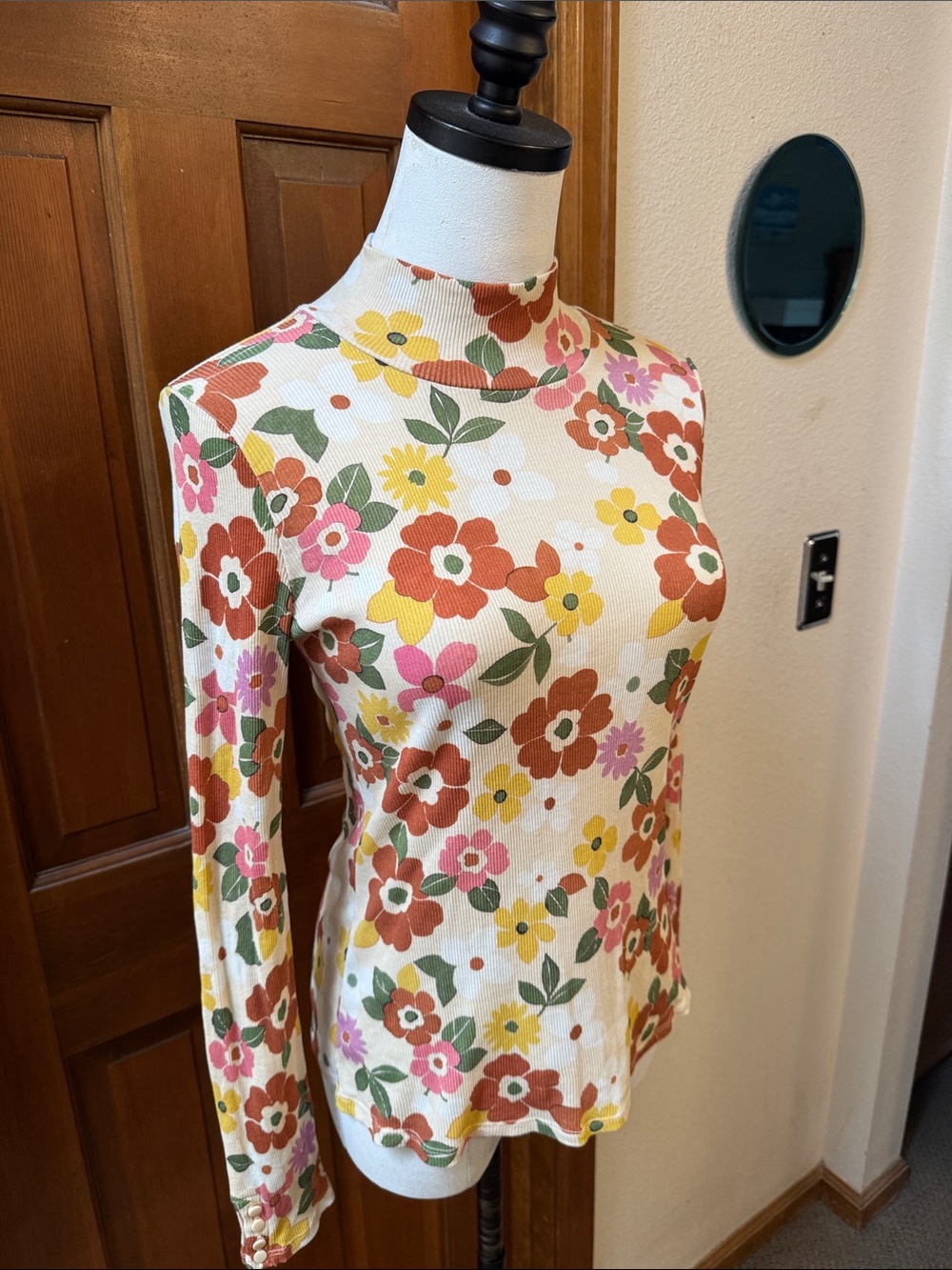 Sezane Floral Mock-Neck Long Sleeve Top Size L - Picture 9 of 11